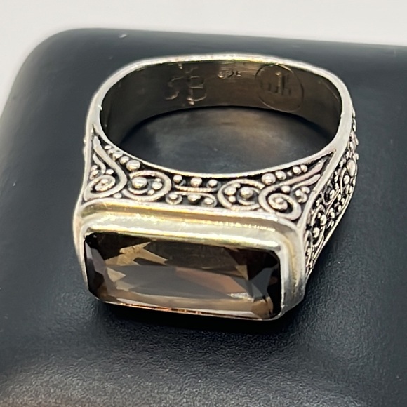 Smokey Quartz by Sarah Blaine for Willow House rectangular Bali Swirl Ring 7.5 - Picture 6 of 13